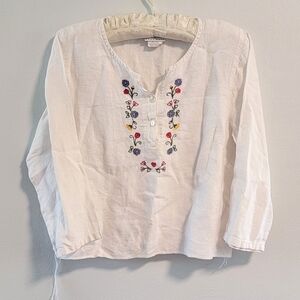 M 100% Linen Hot Cotton Marc Ware Embroidered Floral Top Boxy USA Made Cottage